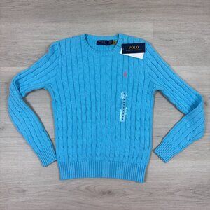 Polo Ralph Lauren Womens Cable Knit Crew Sweater Small Blue Pima Cotton